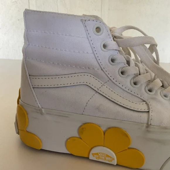 Vans Sk8 Hi Top Tapered Stackform OSF sneakers white with yellow daisy size 7 - Picture 10 of 16